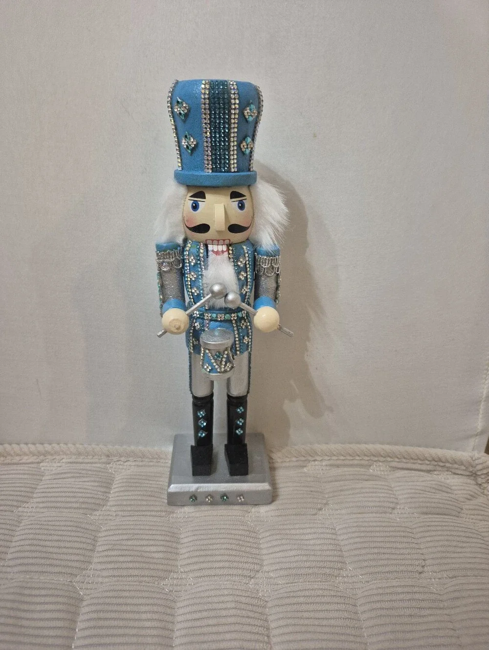 Teal and Silver Bejeweled Nutcracker Drummer